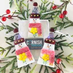 Pretty Pink Fused Glass Snowman Christmas Decoration - Tree Decoration, Cornwall, Cornish