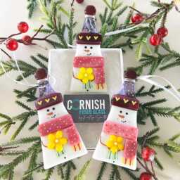 Pretty Pink Fused Glass Snowman Christmas Decoration - Tree Decoration, Cornwall, Cornish - thumbnail 3