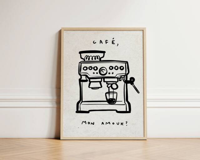 Cafe Mon Amour Print, Coffee Poster, Kitchen Wall Art, Decor, Aesthetic Apartment Trendy Unframed - image 1