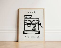 Cafe Mon Amour Print, Coffee Poster, Kitchen Wall Art, Decor, Aesthetic Apartment Trendy Unframed - thumbnail 1