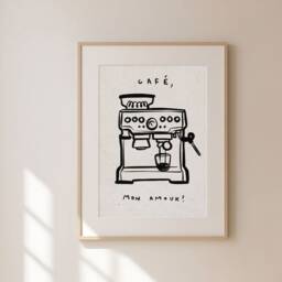 Cafe Mon Amour Print, Coffee Poster, Kitchen Wall Art, Decor, Aesthetic Apartment Trendy Unframed - thumbnail 2