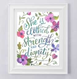 Proverbs 31 - Makewells Hand Lettered Art Print She Is Clothed in Strength & Dignity Scripture Wall Decor - thumbnail 1