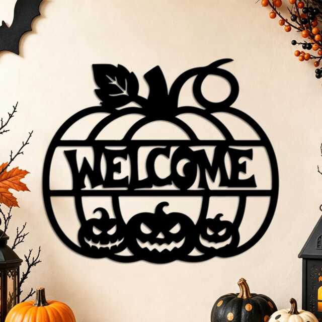 Halloween Pumpkin Iron Decor, 6 Styles Silhouette Metal Wall Sign, Spooky Fall Season Front Porch Hanging Decor - image 1