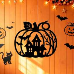 Halloween Pumpkin Iron Decor, 6 Styles Silhouette Metal Wall Sign, Spooky Fall Season Front Porch Hanging Decor - thumbnail 2