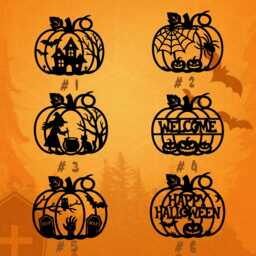 Halloween Pumpkin Iron Decor, 6 Styles Silhouette Metal Wall Sign, Spooky Fall Season Front Porch Hanging Decor - thumbnail 3
