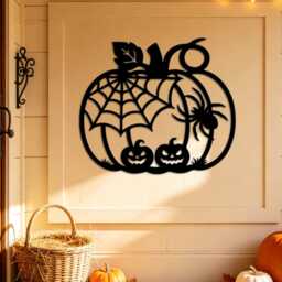 Halloween Pumpkin Iron Decor, 6 Styles Silhouette Metal Wall Sign, Spooky Fall Season Front Porch Hanging Decor - thumbnail 4