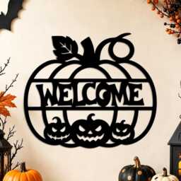 Halloween Pumpkin Iron Decor, 6 Styles Silhouette Metal Wall Sign, Spooky Fall Season Front Porch Hanging Decor