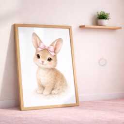 Girls Nursery Print Set - Personalised Pink Rabbit Bow Prints, Girl Bedroom Wall Art Decor - thumbnail 3