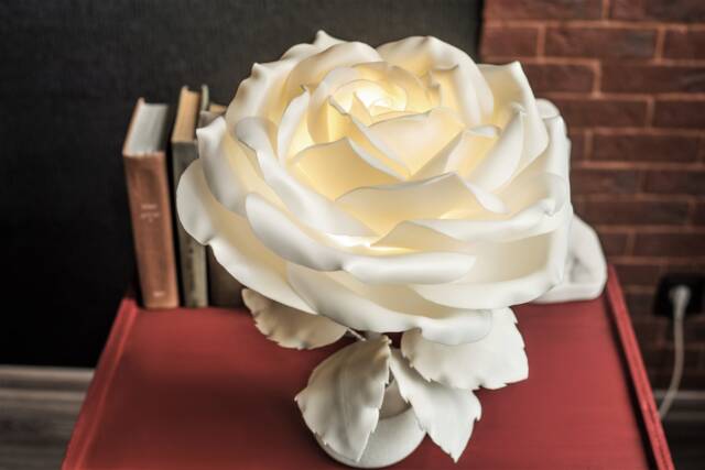 White Rose Bedside Flower Lamp Unique Nightstand Bedroom Table Night Light - image 1