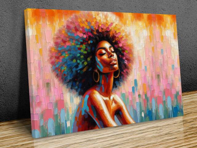Beautiful Lady Afro Hair Abstract Digital Art , Mounted On Bars Wall Art, Hangings, Home D??cor, Canvas Print - image 1