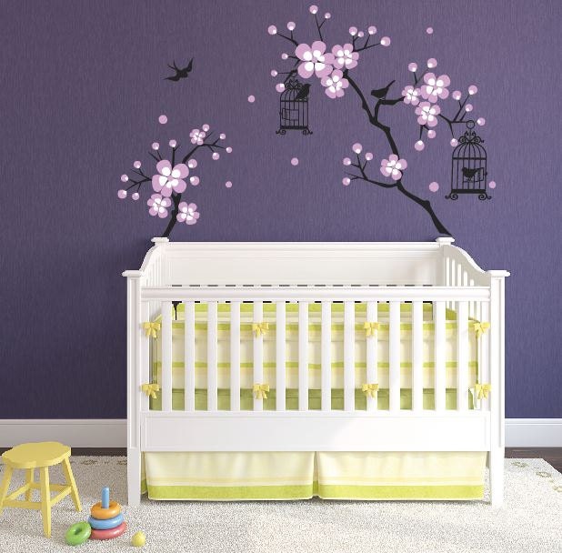 Baby Girl Room Decor Cherry Blossom Wall Art Tree Decals For Walls Sticker Personalized Decalisland-Baby Sd 048 - image 1