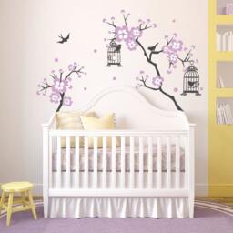 Baby Girl Room Decor Cherry Blossom Wall Art Tree Decals For Walls Sticker Personalized Decalisland-Baby Sd 048 - thumbnail 3