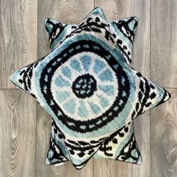 Velvet Ikat Pillow Cover Snowflake - Decorative Cushion For Sofa Or Bed - thumbnail 4
