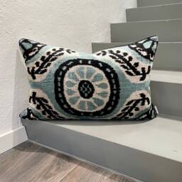 Velvet Ikat Pillow Cover Snowflake - Decorative Cushion For Sofa Or Bed - thumbnail 1