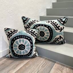 Velvet Ikat Pillow Cover Snowflake - Decorative Cushion For Sofa Or Bed - thumbnail 2