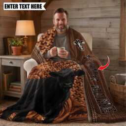 Personalized Name Black Angus Leather Pattern Blanket, Custom Farm Bedroom Decor Gift - thumbnail 3