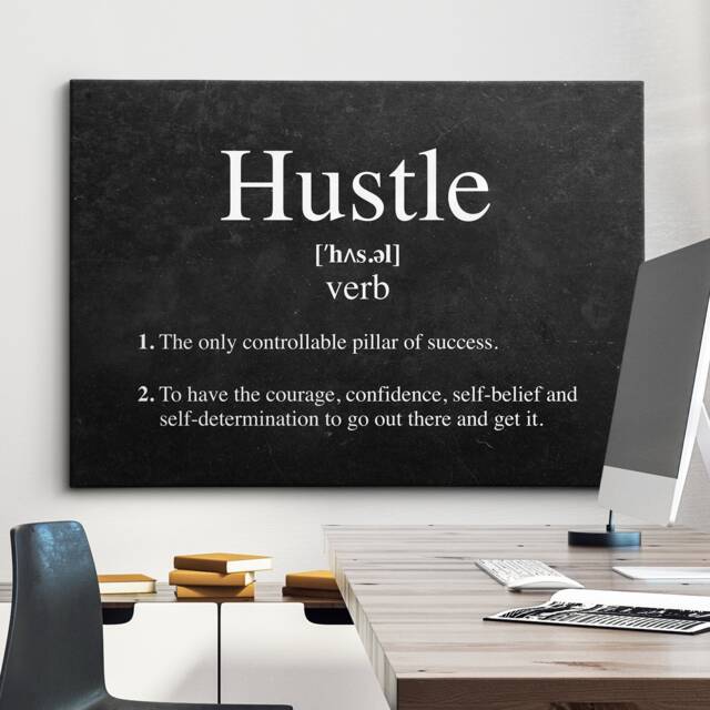 Hustle Definition Quote Entrepreneur Motivational Inspirational, Framed Canvas Wall Art Poster Print, Home Office & Room Decor, Gift Idea - image 1