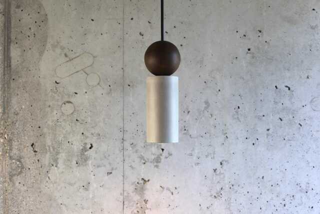 Concrete Pendant Light Modern Hanging Lamp With Wood Accent - image 1
