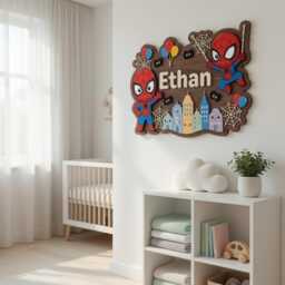Personalized Spider-Man Nursery Name Sign, 3D Wood Superhero Wall Art, Custom Baby Boy Room Decor, Spidey Hero Gift - thumbnail 3