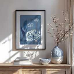 Blue Allium Print, Navy Floral Wall Art, Watercolour Flowers, Botanical Art Poster, Unframed - thumbnail 3