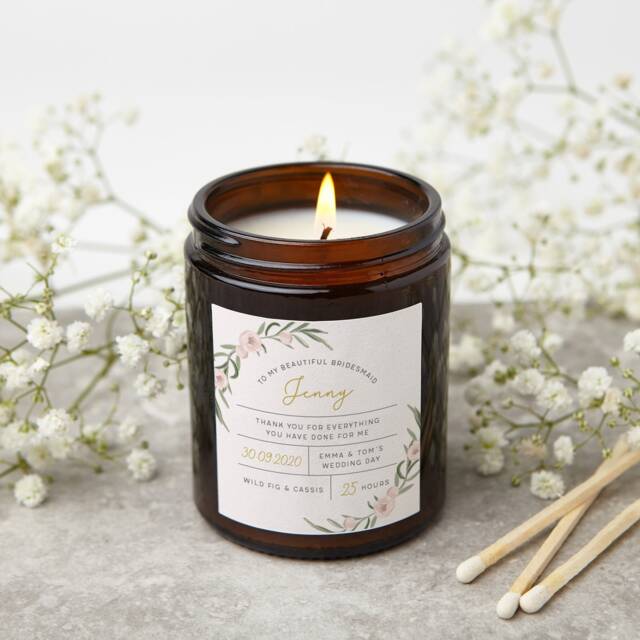 Personalised Bridesmaid Candle Gift Soy Wax Apothecary Jar, Peony Label - image 1