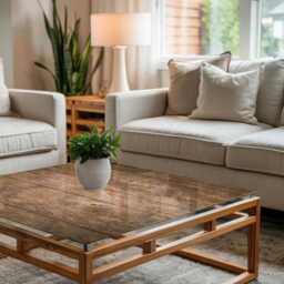 Wooden Boards Glass Table Top, Brown Modern Tabletop, Protective Top For Tables, Minimalist Tabletop - thumbnail 3