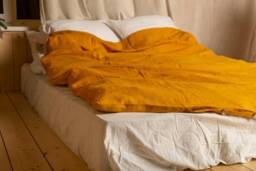 3 Piece Mustard Yellow Stone Washed Linen Bedding Set, Duvet Cover & 2 Pillowcases, Soft Breathable - thumbnail 3