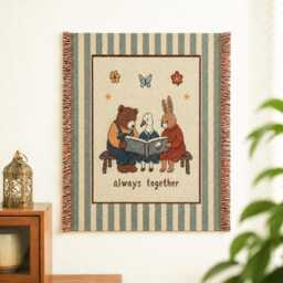 Woven Wall Tapestry, Fringed Fabric Hanging, Vintage Animal Textile Art, Nursery & Bedroom Decor, Cottagecore Decor