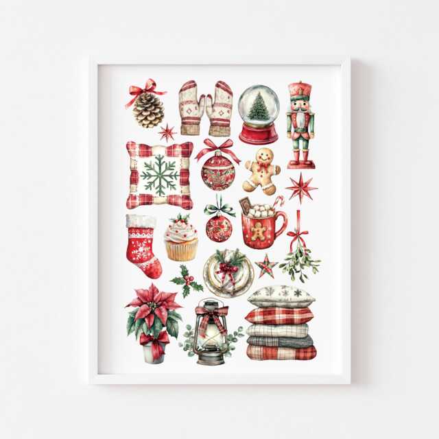 Christmas Print Red Plaid Vintage Mood Board Seasonal Unframed Wall Art Poster - image 1