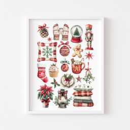 Christmas Print Red Plaid Vintage Mood Board Seasonal Unframed Wall Art Poster - thumbnail 1