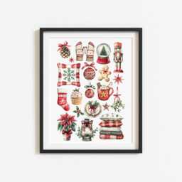 Christmas Print Red Plaid Vintage Mood Board Seasonal Unframed Wall Art Poster - thumbnail 2