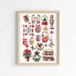 Christmas Print Red Plaid Vintage Mood Board Seasonal Unframed Wall Art Poster - thumbnail 3