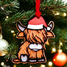 Handmade Highland Cow Christmas Ornament Rainbow Or Standard Colors - thumbnail 2