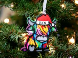 Handmade Highland Cow Christmas Ornament Rainbow Or Standard Colors