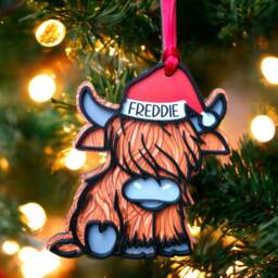 Handmade Highland Cow Christmas Ornament Rainbow Or Standard Colors - thumbnail 3