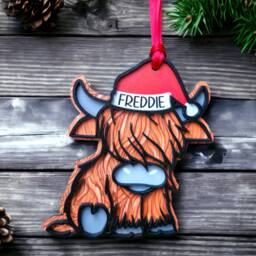 Handmade Highland Cow Christmas Ornament Rainbow Or Standard Colors - thumbnail 4