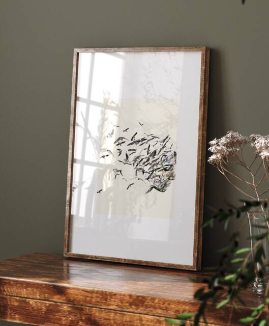 Artistic Bird Flight Poster - Minimalist Black & White Elegant Wall Decoration Available in A4, A5, A6 - image 1