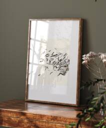 Artistic Bird Flight Poster - Minimalist Black & White Elegant Wall Decoration Available in A4, A5, A6 - thumbnail 1