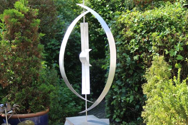 "Modern Abstract Wood Aluminum Artist Sculpture ""Silver 4" - image 1