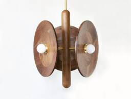 Mid Century Modern Triple Walnut Dish Pendant Light Kichen Island Living Room Dining