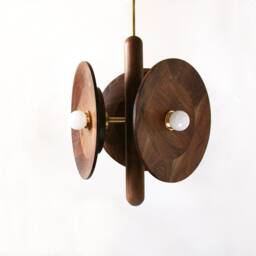 Mid Century Modern Triple Walnut Dish Pendant Light Kichen Island Living Room Dining - thumbnail 3