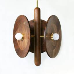 Mid Century Modern Triple Walnut Dish Pendant Light Kichen Island Living Room Dining - thumbnail 2