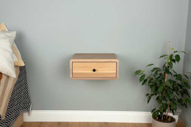 Floating Nightstand With Drawer in Solid Oak - Wall Mounted Bedside Table - image 1