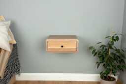 Floating Nightstand With Drawer in Solid Oak - Wall Mounted Bedside Table - thumbnail 1