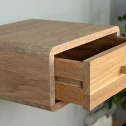 Floating Nightstand With Drawer in Solid Oak - Wall Mounted Bedside Table - thumbnail 2