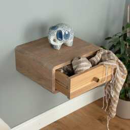 Floating Nightstand With Drawer in Solid Oak - Wall Mounted Bedside Table - thumbnail 4
