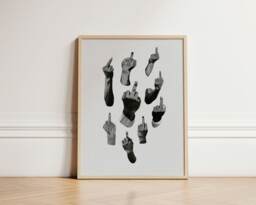 Middle Finger Print, Quirky Poster, Gallery Wall, Retro Weird Wall Art, Black & White, Living Room, Home Decor Inspo, Unframed - thumbnail 1