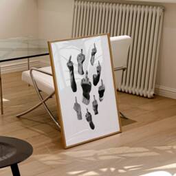 Middle Finger Print, Quirky Poster, Gallery Wall, Retro Weird Wall Art, Black & White, Living Room, Home Decor Inspo, Unframed - thumbnail 3