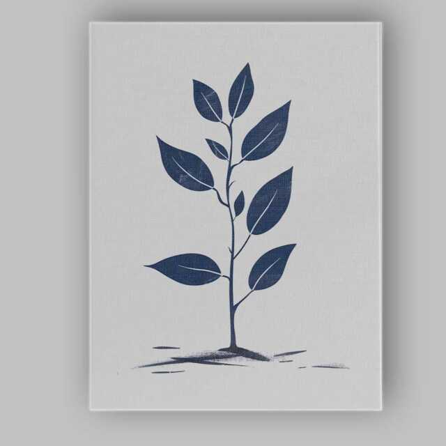 Indigo Minimalist Young Plant Botanical Illustration Canvas Wall Art Print Decor Picture Ready To Hang - image 1