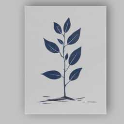 Indigo Minimalist Young Plant Botanical Illustration Canvas Wall Art Print Decor Picture Ready To Hang - thumbnail 1